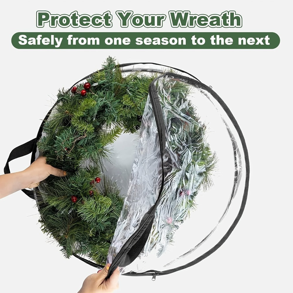 Wreath Storage Bags Heavy Duty PVC Garland Protectors with Handles – 24 & 30 Inch Transparent Christmas Wreath Organizer, 2 or 4 Pack