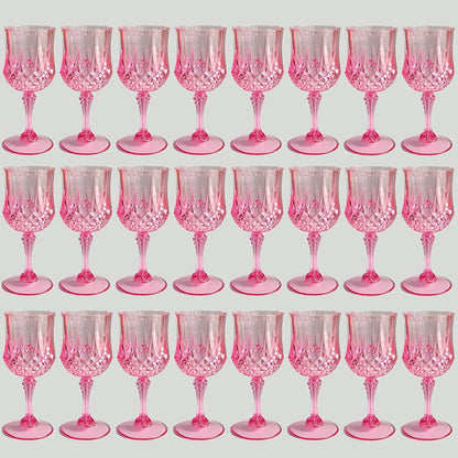 Plastic Wine Glasses 24 Pack – Colorful Shatterproof Goblets for Parties, Weddings & Events – Reusable Vintage-Style Stemmed Cups