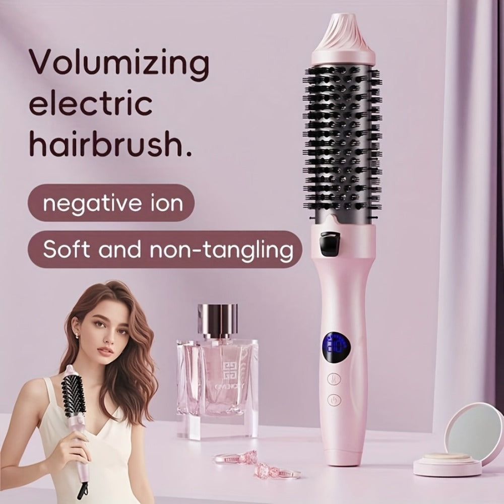 2-in-1 Hot Air Brush Straightener & Curler with Negative Ion Technology, Frizz-Free Blowout Brush with Adjustable Temp Control