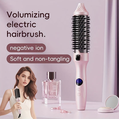2-in-1 Hot Air Brush Straightener & Curler with Negative Ion Technology, Frizz-Free Blowout Brush with Adjustable Temp Control