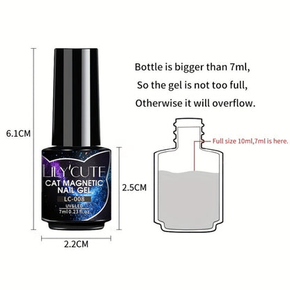 Gel Nail Polish 8-Piece Aurora Magnetic Cat-Eye Set with Black-Crystal Glitter and 3D Light-Shifting Finish for UV/LED Cure