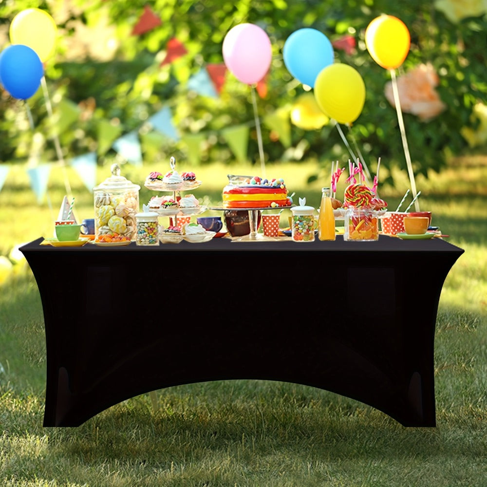 Spandex Stretch Fitted Tablecloths 2pcs 3pcs – 4ft 6ft 8ft Rectangular Elastic Table Covers, Wrinkle-Resistant in Black & White for Wedding