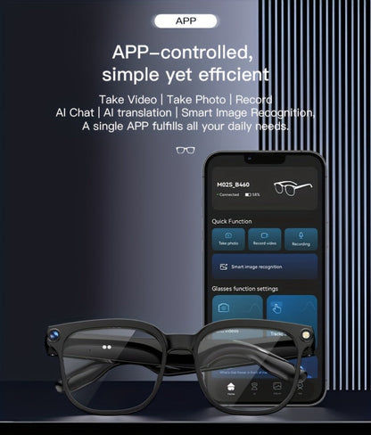 Smart Glasses 8MP Wide-Angle Camera Eyewear with 4K Recording, 4GB Storage and 163-Language Translation