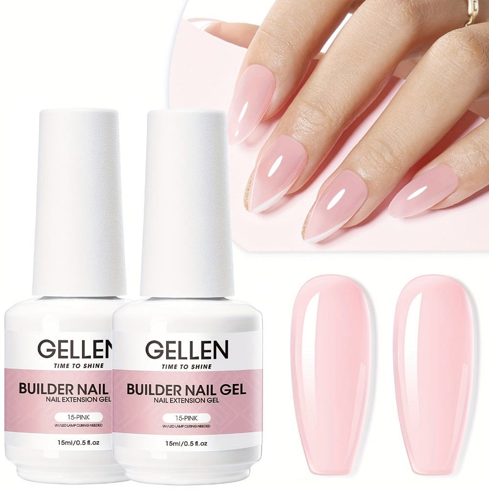 Hard Gel Nail Extension Builder Gel 7-in-1 Self-Leveling – 28+ Day Wear, LED UV Cured, 15ml, Clear Pink Nude Baby Pink Milky White