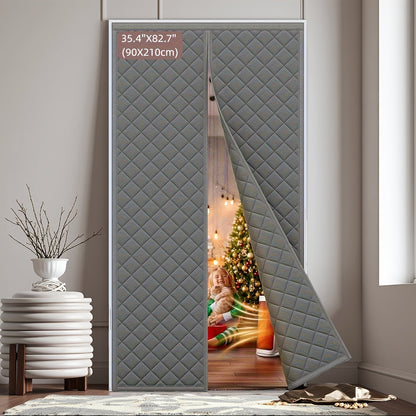 Thermal Insulated Door Curtain Magnetic Closure Knit Plaid Pattern – Windproof Insulation Blanket for Front Door, Sliding Glass