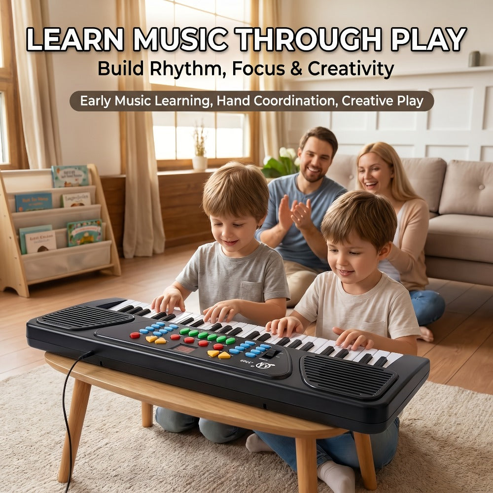 Kids Electronic Keyboard with Microphone, Black, Music Learning Toy for Boys & Girls, Sing-Along Piano Instrument