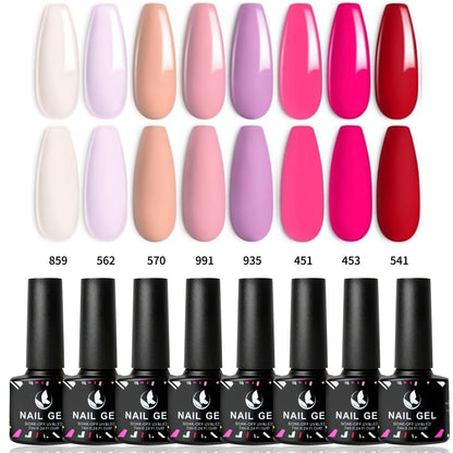 Gel Nail Polish 8-Color Rhapsody Pastel Set with Soft Muted Tones for All-Season UV/LED Soak-Off Nail Art