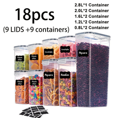 Food Storage Container Pantry Set with Three to 42 Jars, Flip-Top Lids, BPA-Free Plastic and Labels