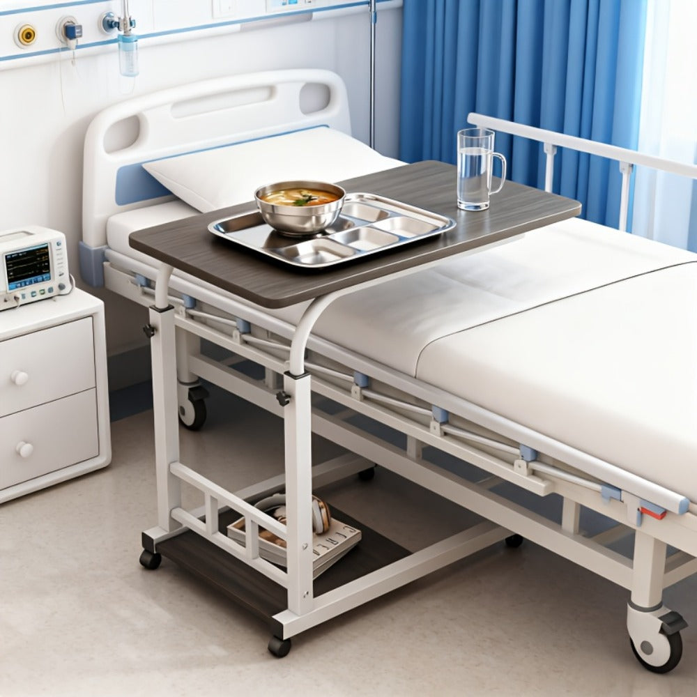 Bedside Table with Wheels Adjustable Height – Multi-Style Nursing Care Table for Elderly & Patients | Single & 3-Tier Rolling Overbed Dining