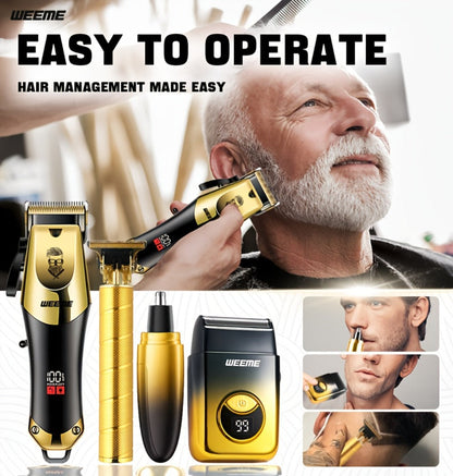 Men's Grooming Kit USB Rechargeable Hair Clipper Set with Nose Trimmer Electric Shaver Detail Trimmer 8 Limit Combs Professional Haircut Kit