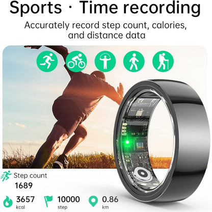 Smart Ring Health Fitness Tracker - Sleep Monitor Heart Rate Temperature Blood Pressure Pedometer Calorie Menstrual Cycle Tracker