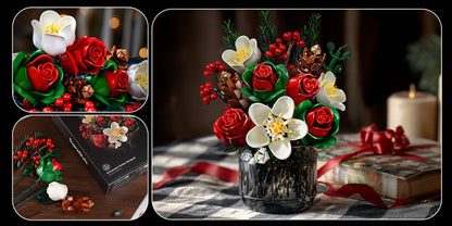 DIY Flower Bouquet Building Kit for Girls & Women – Rose & Lily Brick Set, Healing Series Desk Decoration, Buildable Artificial Flowers
