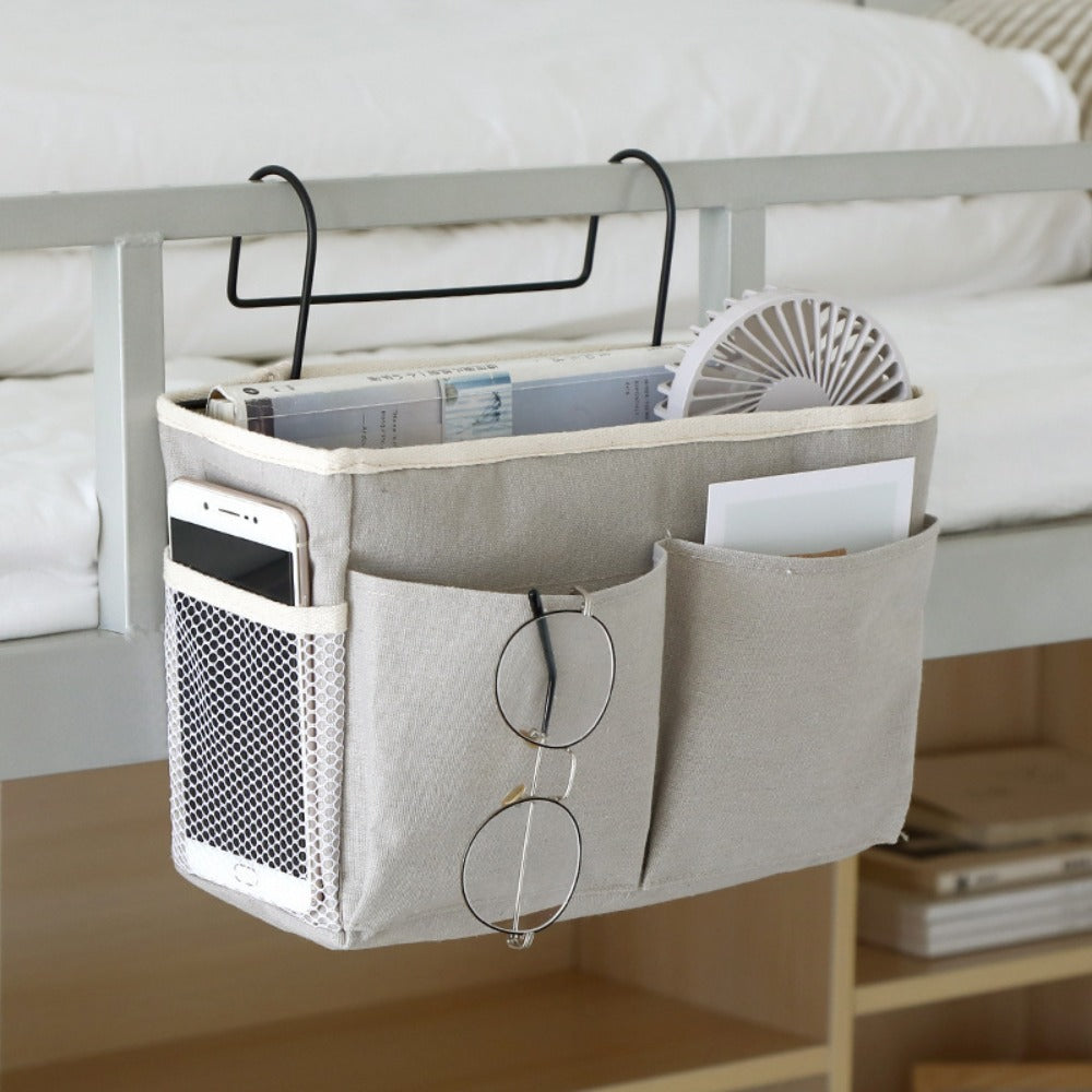 Bedside Hanging Organizer 2Pack Bed Rail Storage Bag - Bunk Bed Dorm Hospital Caddy for Books for Entryways, Bedrooms and Living Spaces