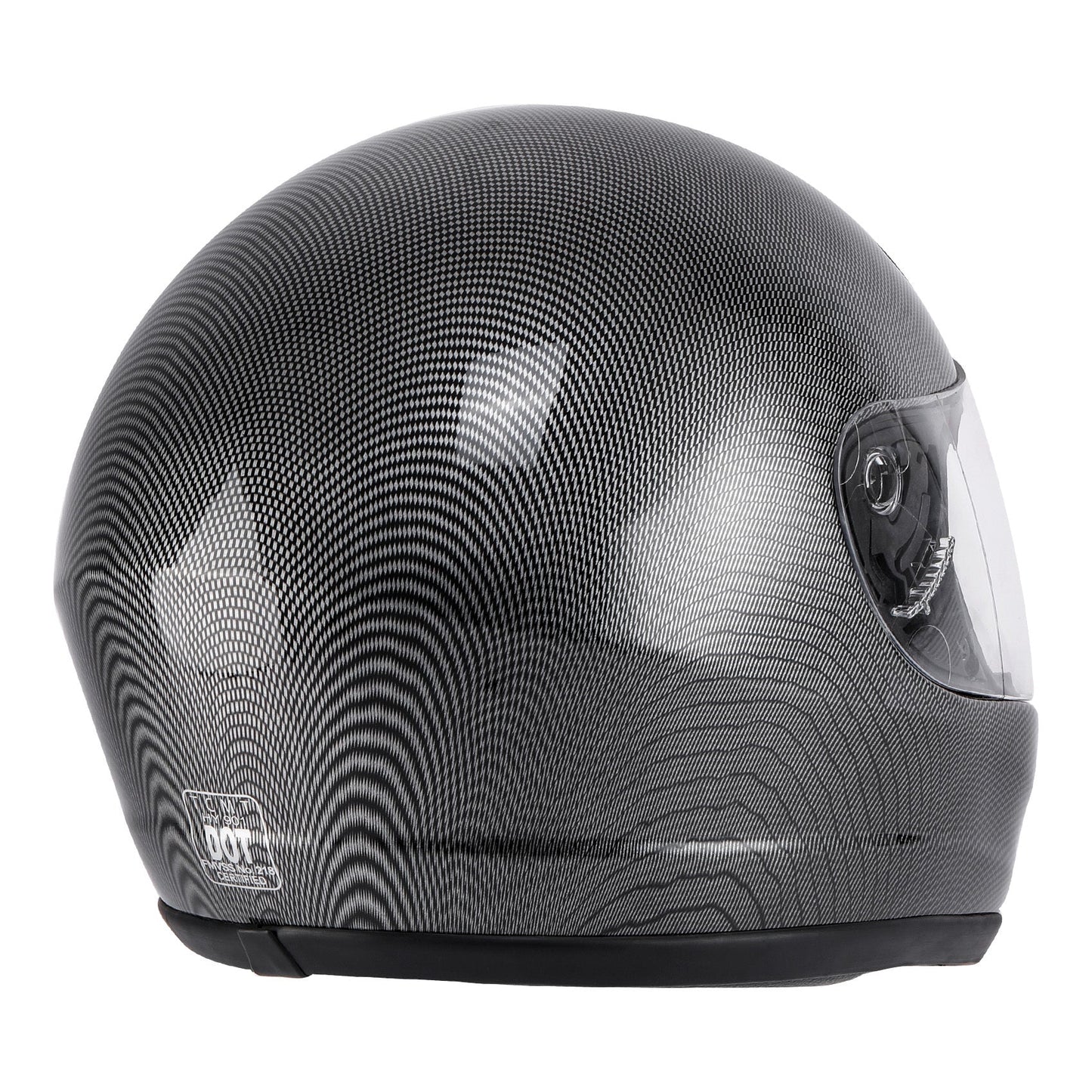 Motorcycle Helmet TCMT Full-Face Black Shell with Clear Shield, S-XL Size Chart, Interior Padding and Rear Vents
