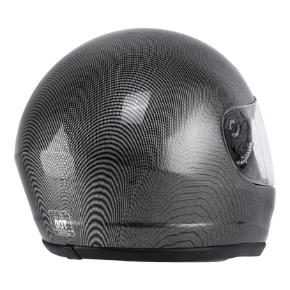 Motorcycle Helmet TCMT Full-Face Black Shell with Clear Shield, S-XL Size Chart, Interior Padding and Rear Vents