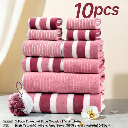 Towel Set 1, 3 or 10 Piece Polyester Striped Options with Bath, Face and Hand Towels for Home and Guest Use