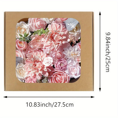 Artificial Flowers Pink Rose Box Set for DIY Wedding Bouquets, Table Centerpieces and Home Displays