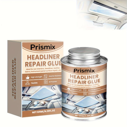 Car Headliner Repair Adhesive by Prismix, 125ml Can with Brush for Fabric and Interior Panel Application