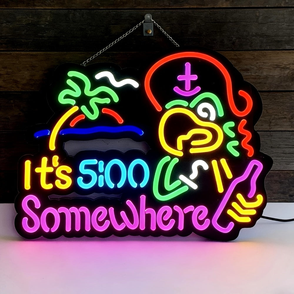 Neon Light Sign Beer O'Clock It's 5 O'Clock Somewhere Bar Sign LED Wall Decor for Man Cave Home Bar Pub Game Room Party Birthday Bedroom