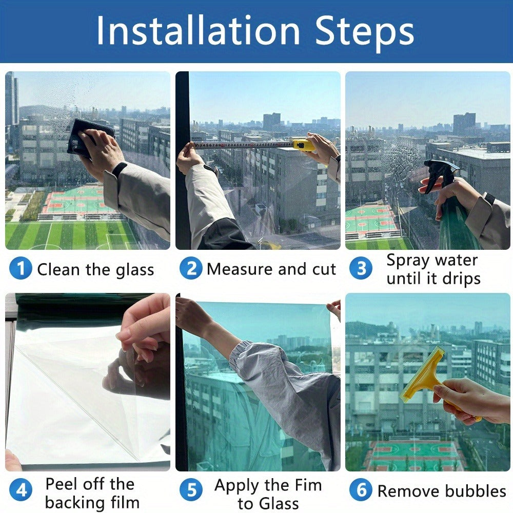 One Way Window Film Static Cling No Glue - Heat Control Anti-Glare Sun Blocking Reflective Mirror Tint for Home Office Hotel