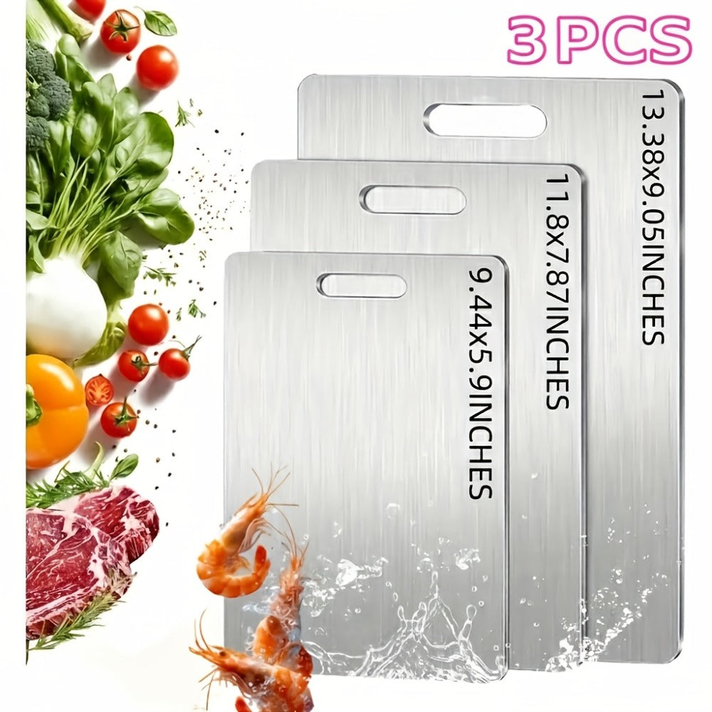 Cutting Board Three-Piece Titanium Set with Large, Medium and Small Handle Boards for Double-Sided Prep