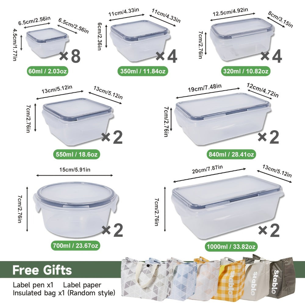 Food Storage Containers 48-Piece Multi-Shape Set with 24 Boxes, 24 Lids and Eight Sizes for Kitchen and Pantry Organization