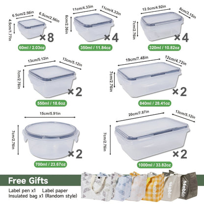 Food Storage Containers 48-Piece Multi-Shape Set with 24 Boxes, 24 Lids and Eight Sizes for Kitchen and Pantry Organization