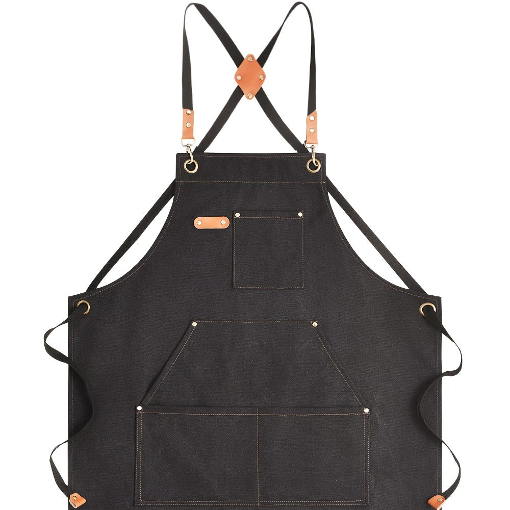 Chef Apron Crossback Canvas Work Apron with Extra Large Pockets for Men Women – Professional Kitchen Cooking BBQ Gardening Workshop Bib