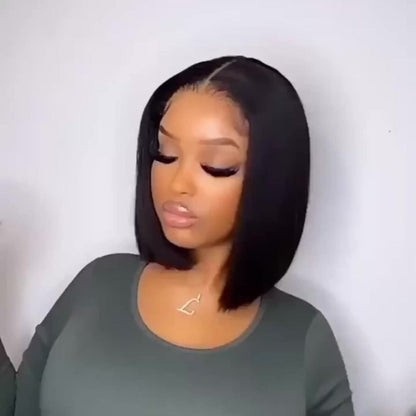 Lace Front Bob Wig Human Hair T Part 13x4 Pre-Plucked 180% Density Straight Side Part Natural, for Home, Travel and Salon Hair Styling
