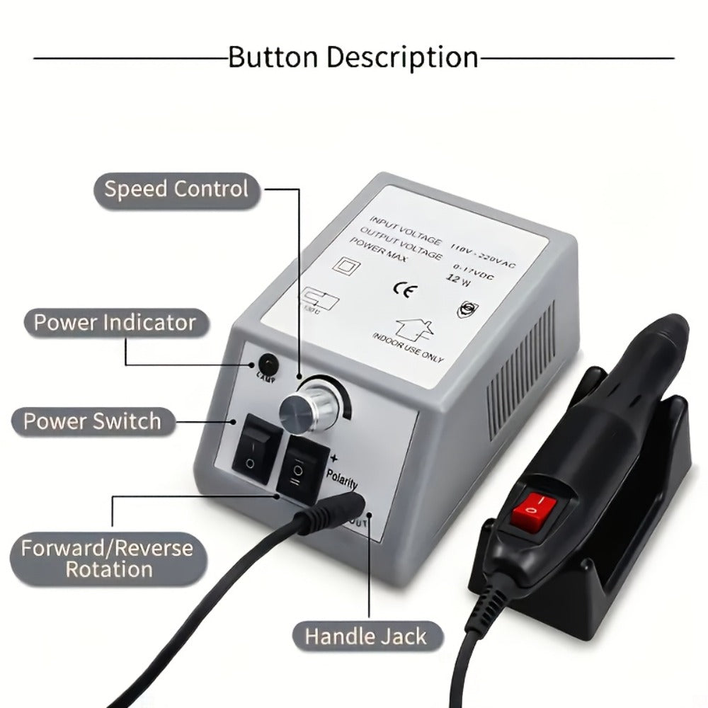 Electric Nail Drill 20000 RPM Console Kit with 6 Bits, 50 Sanding Bands and Standard or 8-in-1 Options