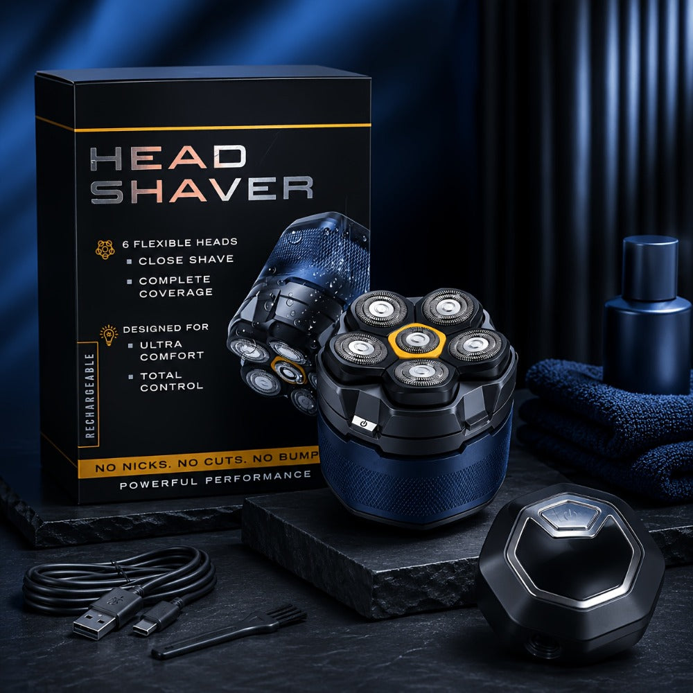 Head Shaver for Bald Men 6-Blade Electric Head Razor Magnetic Floating Blades USB-C for Everyday Face, Beard and Body Grooming