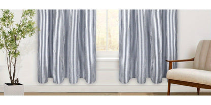 Striped Patchwork Window Curtain Set with Rod-Pocket Top, Six Colors and Five Panel-Count or Size Options