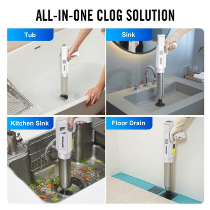 Electric Cordless Toilet Plunger 8V - High-Pressure Pneumatic Drain Opener with Real-Time Pressure Display