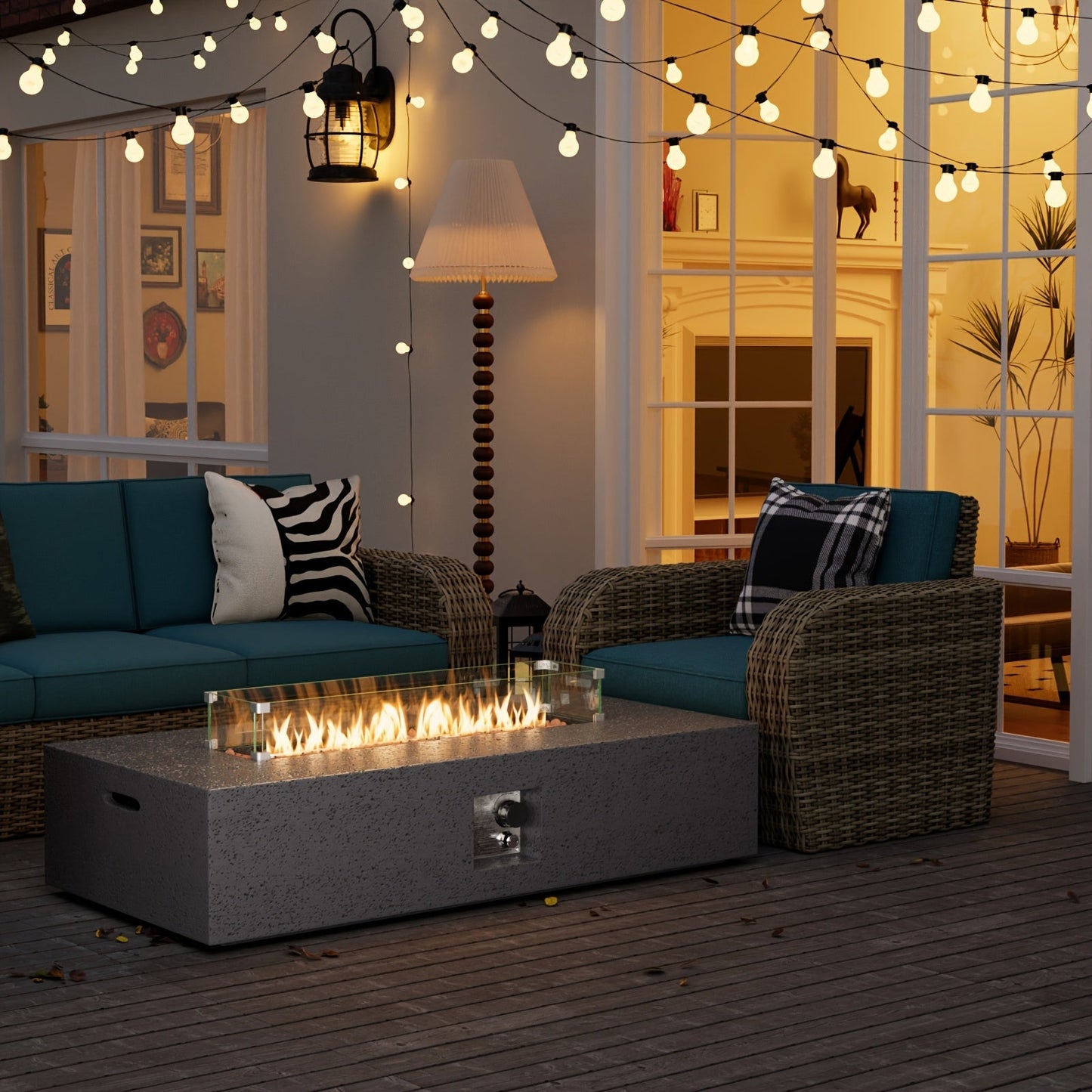Gas Fire Pit Table Outdoor Propane Fire Pit 16" Round Patio Firepit Table 50000 BTU Electronic Ignition for Backyard Garden Pool Party