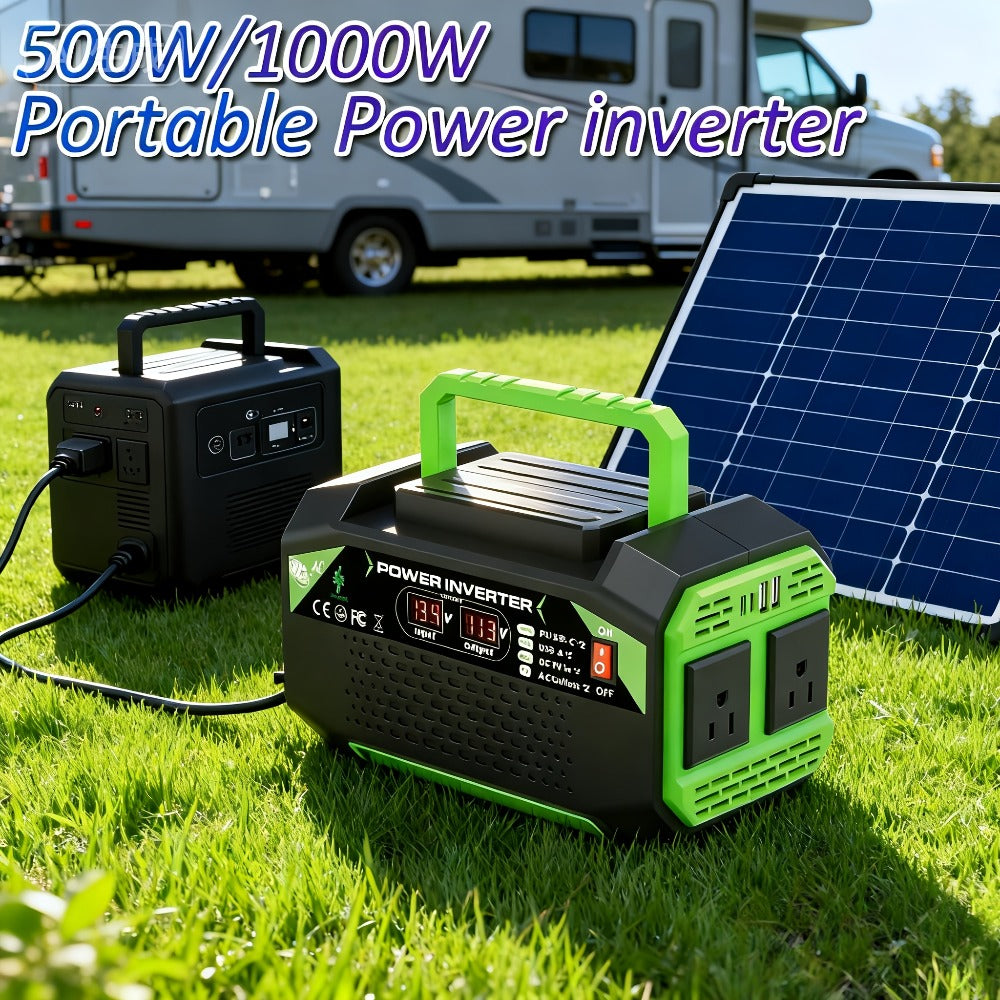 Power Inverter 500W/1000W DC 12V to AC 110V - Car Power Converter with LCD Display, 2 AC Outlets