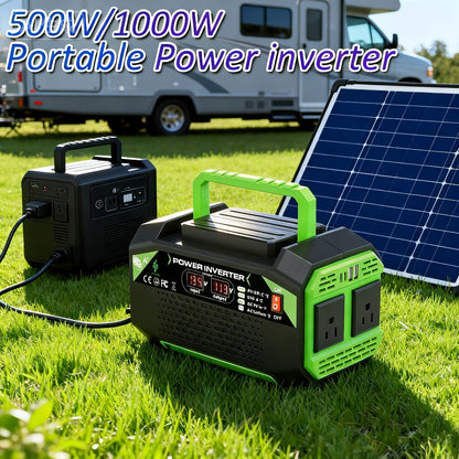 Power Inverter 500W/1000W DC 12V to AC 110V - Car Power Converter with LCD Display, 2 AC Outlets