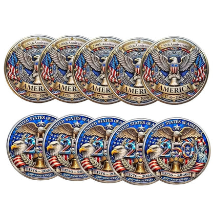 US 250th Anniversary Commemorative Coins 1776-2026 Set of 10 – America 250 Collectible Coins with Dual Historical Patterns