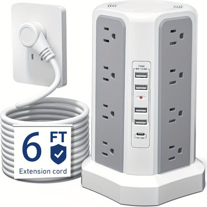Power Strips with Surge Protection, Tower with 12–16 AC Outlets, 4 USB-A, PD 20W USB-C and 1500J Surge Protection for Home Office Charging