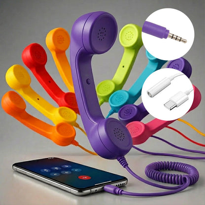 Retro Phone Handset for Smartphone Tablet & Computer, Hands-Free Calling, Volume Control, Clear Sound