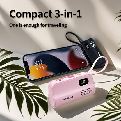 5000mAh Capsule-Style Power Bank with 22.5W Marking, Hidden Stand, Digital Display and USB Cable