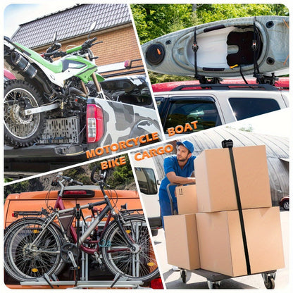 Ratchet Tie-Down Straps with Auto-Retract & Speed Control – Heavy-Duty Cargo Securing Kit with Hooks & Storage Bag | Motorcycle Transport