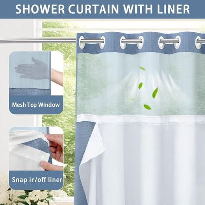 Waffle Shower Curtain with Liner Set Hookless Snap-In Double Layer Polyester Fabric Easy Clean for Bathroom Hotel Home Decor