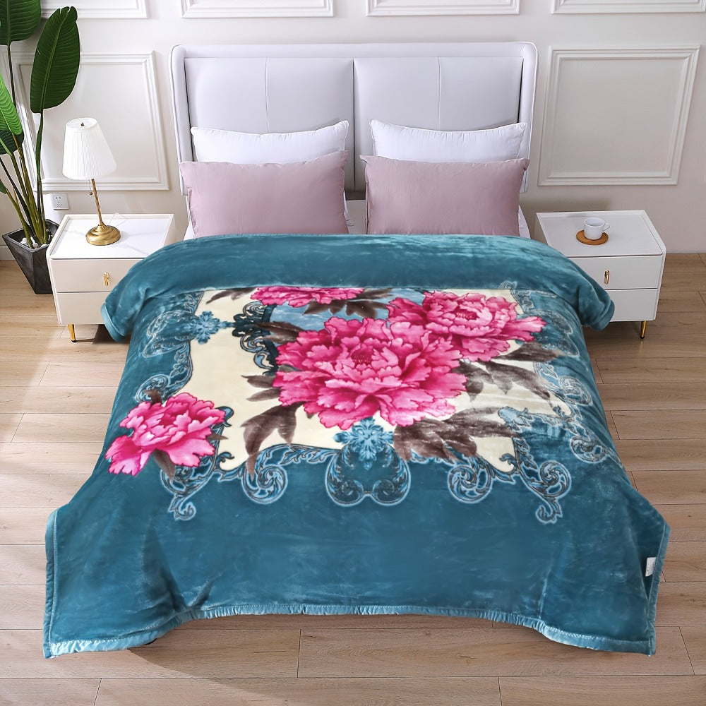 Reversible Plush Blanket 2-Ply 520GSM Milk Velvet - Queen King Size Blanket with Vibrant Animal & Floral Designs