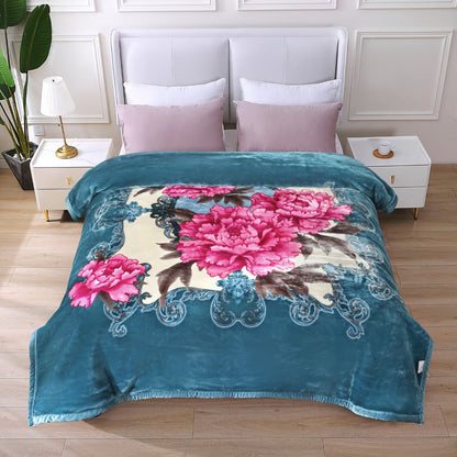Reversible Plush Blanket 2-Ply 520GSM Milk Velvet - Queen King Size Blanket with Vibrant Animal & Floral Designs