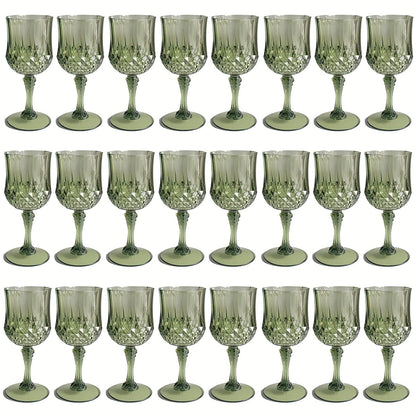 Plastic Wine Glasses 24 Pack – Colorful Shatterproof Goblets for Parties, Weddings & Events – Reusable Vintage-Style Stemmed Cups
