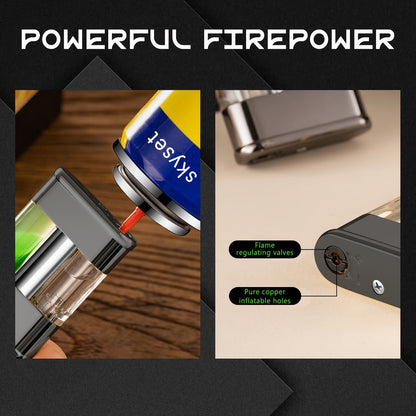 Green Flame Metal Lighter Windproof, Refillable Butane Gas Lighter with Adjustable Flame, Fuel Window & Rocker Arm Ignition