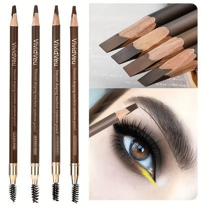 Microblading Effect Brow Pencil 4-Pack with Eyeliner, Waterproof Smudge-Proof Dual-Ended Eyebrow Pen with Spoolie Brush