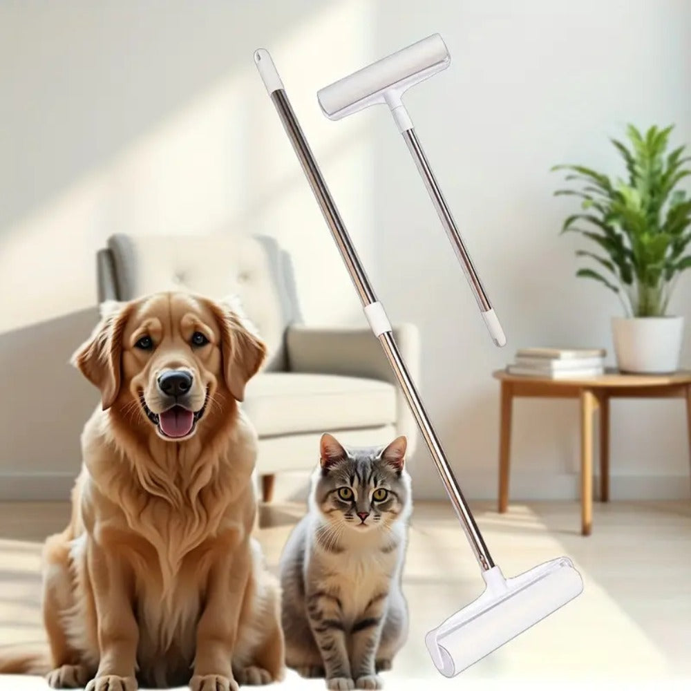 Pet Hair Removal Set 4 Piece Extendable Mop Brush with 3 Sticky Roller Refill Rolls for Floor Sofa Carpet Furniture Lint Roller Mop Combo