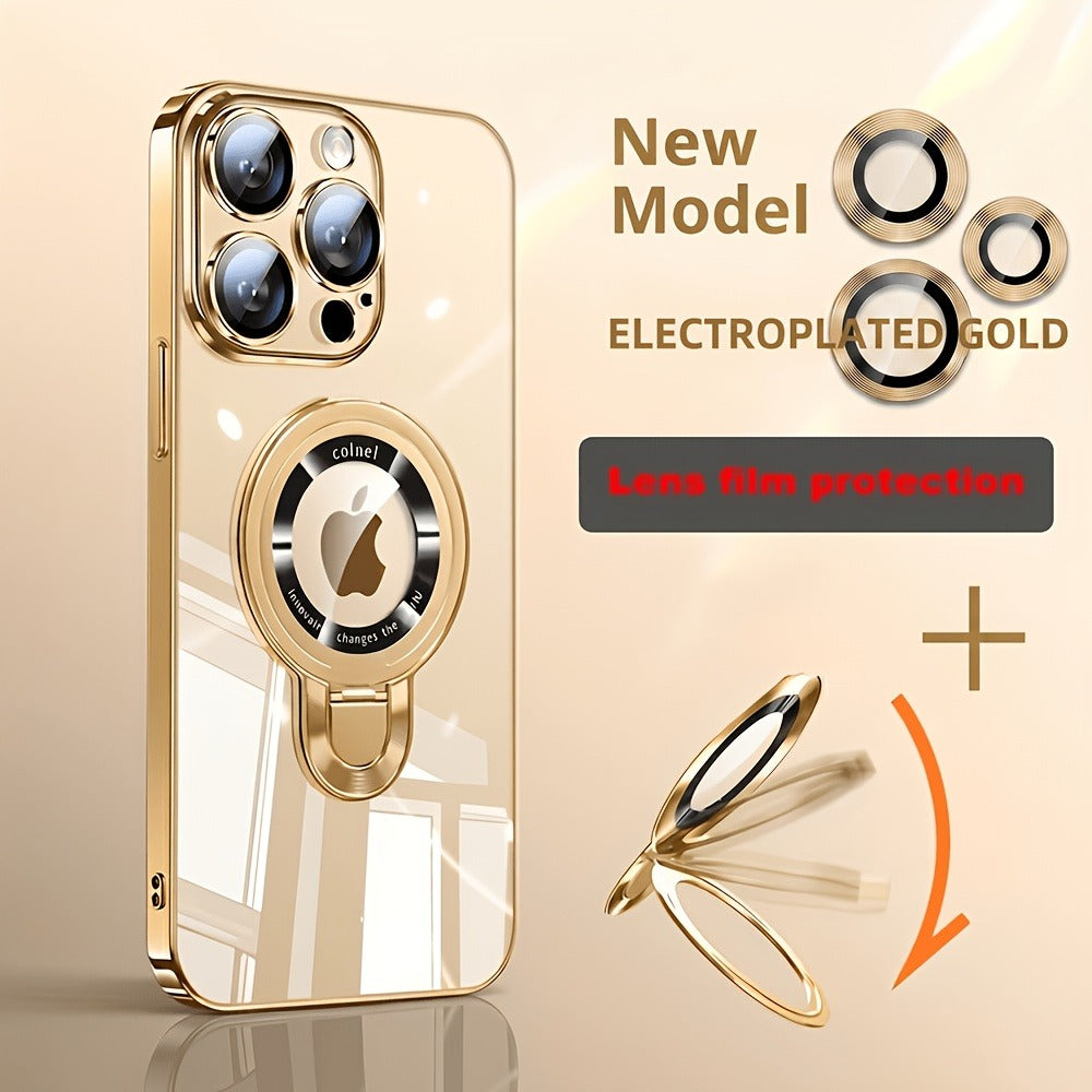 Magnetic iPhone Case Electroplated PC Shockproof Clear Back U-Shield Kickstand Lens Protector for iPhone 17 Pro Max 17 Pro 17 Air 17 16 15