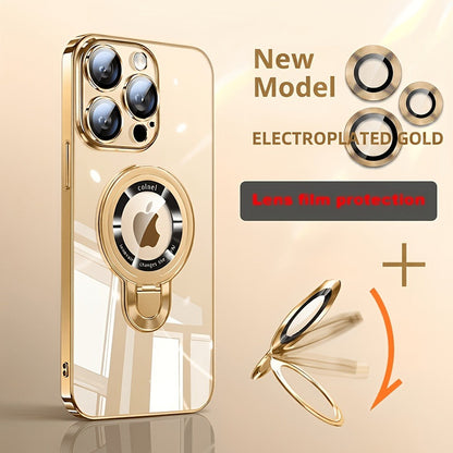 Magnetic iPhone Case Electroplated PC Shockproof Clear Back U-Shield Kickstand Lens Protector for iPhone 17 Pro Max 17 Pro 17 Air 17 16 15
